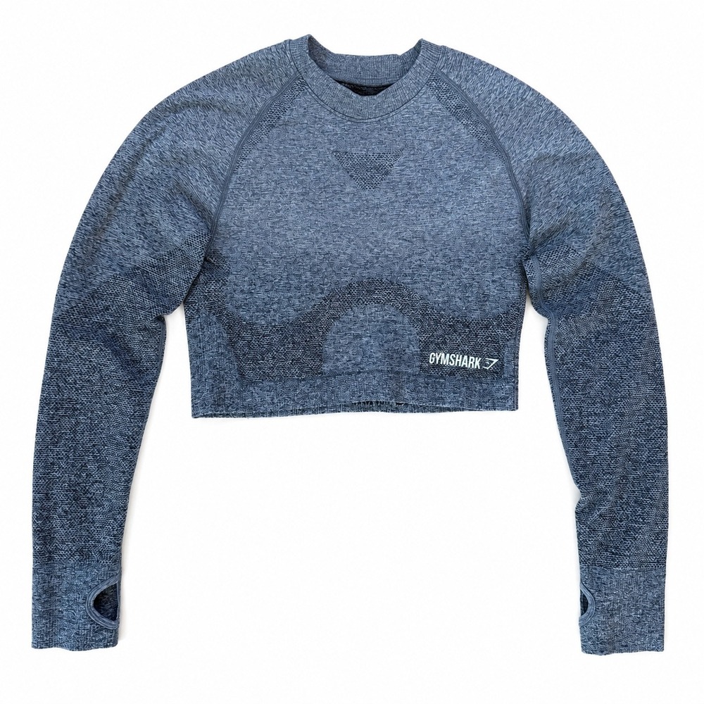 Gymshark Vital Seamless Long Sleeve Crop Top Grey Marl Thumbholes Large cropped